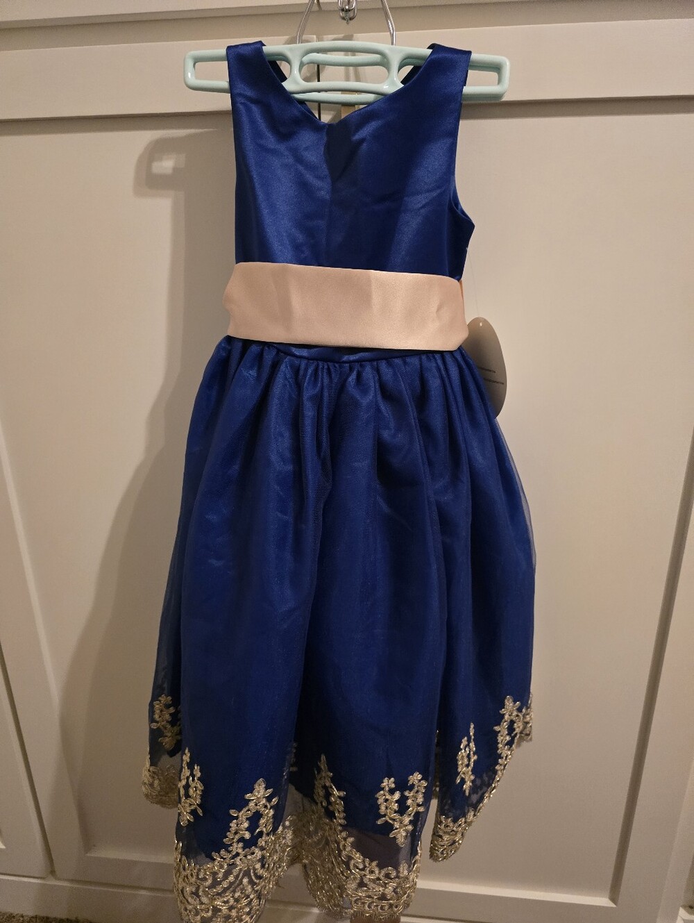 Chic Baby 1712 Royal Blue Lace Embroidery Satin Dress. Size 4..elegant NWT